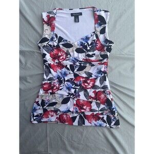 White House Black Market Sleeveless Ruched Blouse Floral Print, Size Small